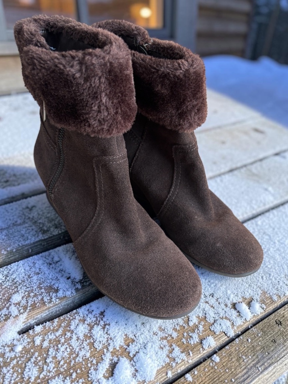 Anne Klein AK Suede Ankle Boots - Wedge heel - w/faux fur cuff